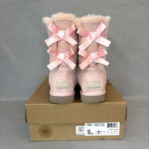 Womens UGG Boots Sz7 Bailey Bow Pink EPRM Suede Wool Coquette Festival VERY RARE